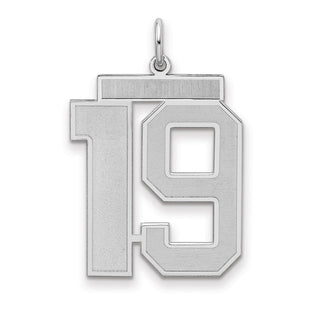 Sterling Silver Rhodium-plated Large Satin Number 19 Charm