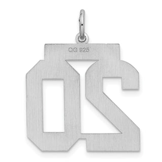 Sterling Silver Rhodium-plated Large Satin Number 20 Charm