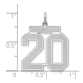 Sterling Silver Rhodium-plated Large Satin Number 20 Charm