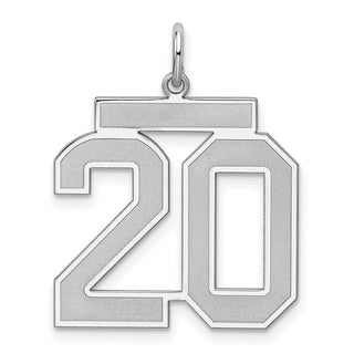 Sterling Silver Rhodium-plated Large Satin Number 20 Charm