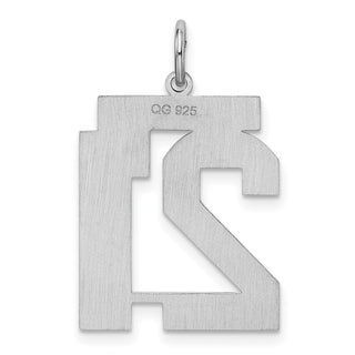 Sterling Silver Rhodium-plated Large Satin Number 21 Charm