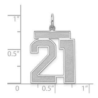 Sterling Silver Rhodium-plated Large Satin Number 21 Charm