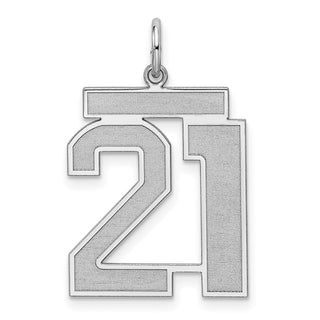 Sterling Silver Rhodium-plated Large Satin Number 21 Charm