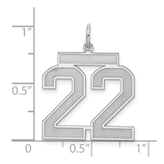 Sterling Silver Rhodium-plated Large Satin Number 22 Charm