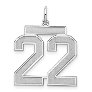 Sterling Silver Rhodium-plated Large Satin Number 22 Charm