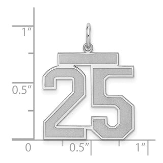 Sterling Silver Rhodium-plated Large Satin Number 25 Charm