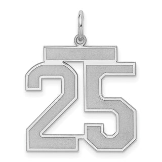 Sterling Silver Rhodium-plated Large Satin Number 25 Charm