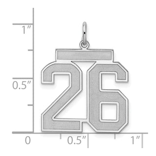 Sterling Silver Rhodium-plated Large Satin Number 26 Charm