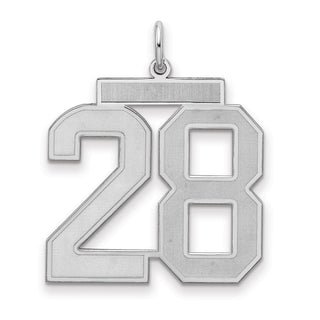 Sterling Silver Rhodium-plated Large Satin Number 28 Charm