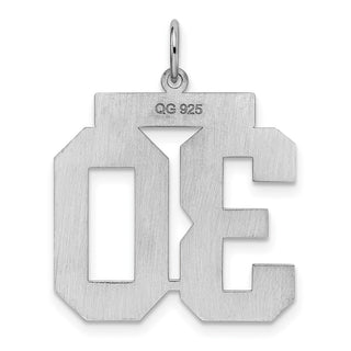Sterling Silver Rhodium-plated Large Satin Number 30 Charm