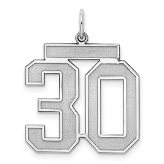 Sterling Silver Rhodium-plated Large Satin Number 30 Charm
