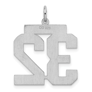 Sterling Silver Rhodium-plated Large Satin Number 32 Charm