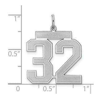 Sterling Silver Rhodium-plated Large Satin Number 32 Charm