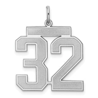 Sterling Silver Rhodium-plated Large Satin Number 32 Charm