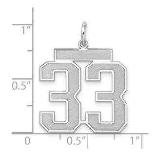 Sterling Silver Rhodium-plated Large Satin Number 33 Charm