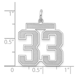 Sterling Silver Rhodium-plated Large Satin Number 33 Charm