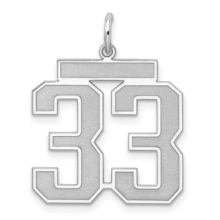 Sterling Silver Rhodium-plated Large Satin Number 33 Charm