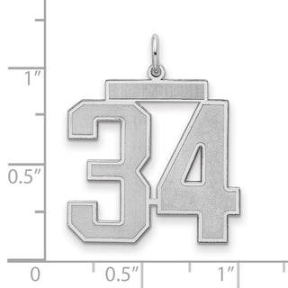 Sterling Silver Rhodium-plated Large Satin Number 34 Charm