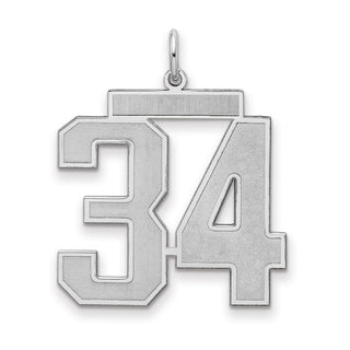Sterling Silver Rhodium-plated Large Satin Number 34 Charm