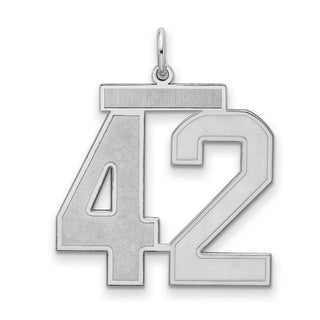 Sterling Silver Rhodium-plated Large Satin Number 42 Charm