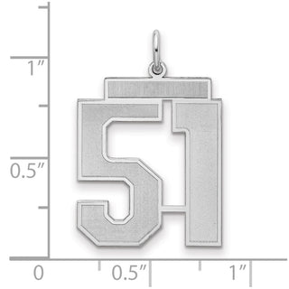 Sterling Silver Rhodium-plated Large Satin Number 51 Charm