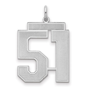 Sterling Silver Rhodium-plated Large Satin Number 51 Charm