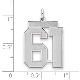 Sterling Silver Rhodium-plated Large Satin Number 61 Charm
