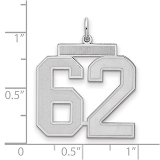 Sterling Silver Rhodium-plated Large Satin Number 62 Charm