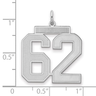Sterling Silver Rhodium-plated Large Satin Number 62 Charm