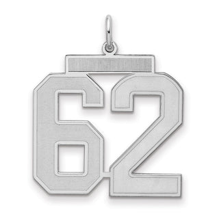 Sterling Silver Rhodium-plated Large Satin Number 62 Charm