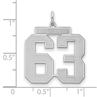 Sterling Silver Rhodium-plated Large Satin Number 63 Charm