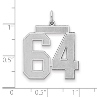 Sterling Silver Rhodium-plated Large Satin Number 64 Charm