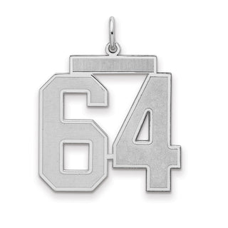 Sterling Silver Rhodium-plated Large Satin Number 64 Charm