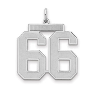 Sterling Silver Rhodium-plated Large Satin Number 66 Charm