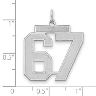 Sterling Silver Rhodium-plated Large Satin Number 67 Charm