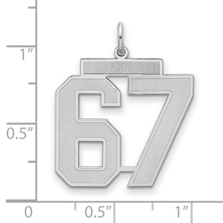 Sterling Silver Rhodium-plated Large Satin Number 67 Charm