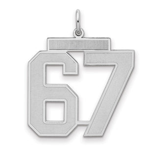 Sterling Silver Rhodium-plated Large Satin Number 67 Charm