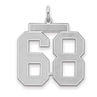 Sterling Silver Rhodium-plated Large Satin Number 68 Charm