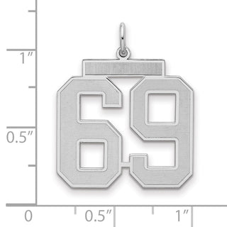 Sterling Silver Rhodium-plated Large Satin Number 69 Charm