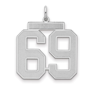 Sterling Silver Rhodium-plated Large Satin Number 69 Charm