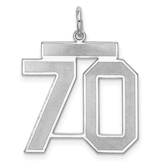 Sterling Silver Rhodium-plated Large Satin Number 70 Charm