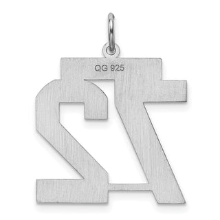 Sterling Silver Rhodium-plated Large Satin Number 72 Charm