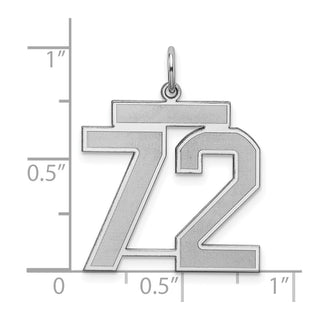 Sterling Silver Rhodium-plated Large Satin Number 72 Charm