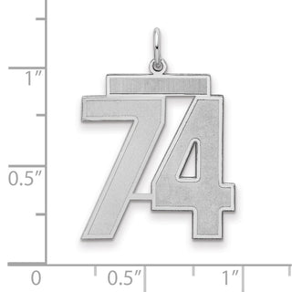 Sterling Silver Rhodium-plated Large Satin Number 74 Charm