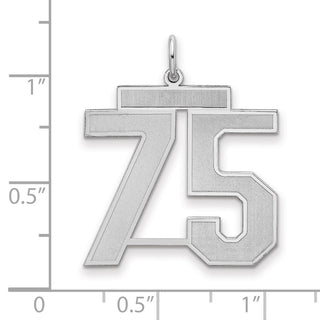 Sterling Silver Rhodium-plated Large Satin Number 75 Charm
