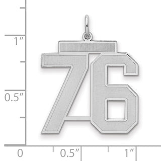 Sterling Silver Rhodium-plated Large Satin Number 76 Charm