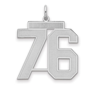 Sterling Silver Rhodium-plated Large Satin Number 76 Charm