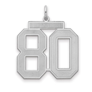 Sterling Silver Rhodium-plated Large Satin Number 80 Charm