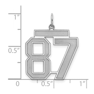 Sterling Silver Rhodium-plated Large Satin Number 87 Charm
