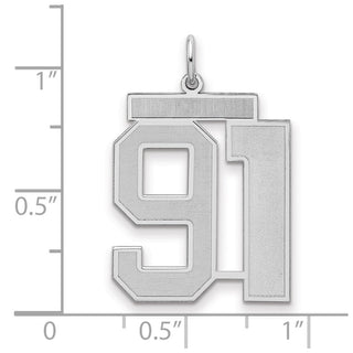 Sterling Silver Rhodium-plated Large Satin Number 91 Charm